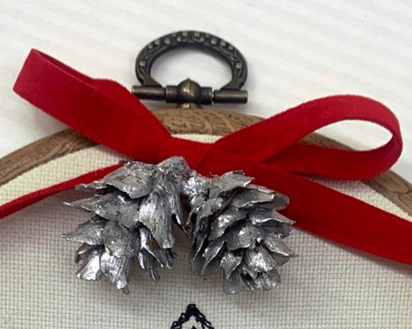 クリスマス仕様 ねこのメルティ 刺繍枠タペストリー 円形 小 ワッペン