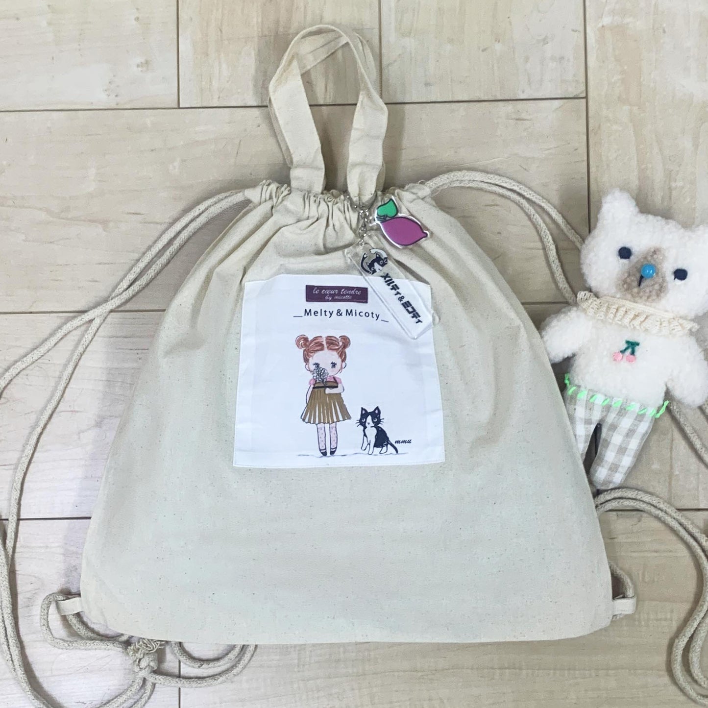 Melty&Micotyとお友達バッグ 名前入れ可 入園入学3点セット かすみ草ミコティバッグ