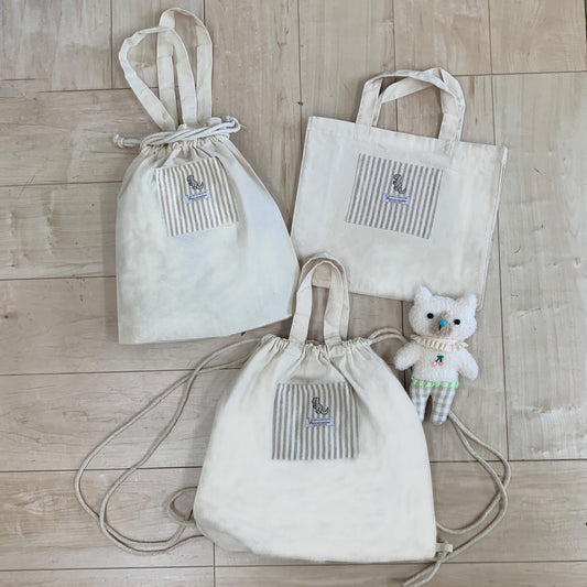 Melty&Micotyとお友達バッグ お名前ネーム付 入園入学3点セット 恐竜ワッペンバッグ