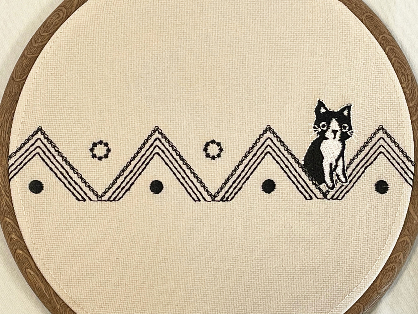 ねこのメルティ 刺繍枠タペストリー 円形 大 三角